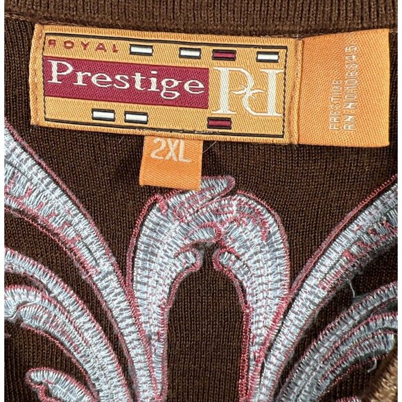 Royal Prestige Men's Pullover Sweater 2XL Brown Embroidered Thick Long Sleeve - Picture 3 of 5